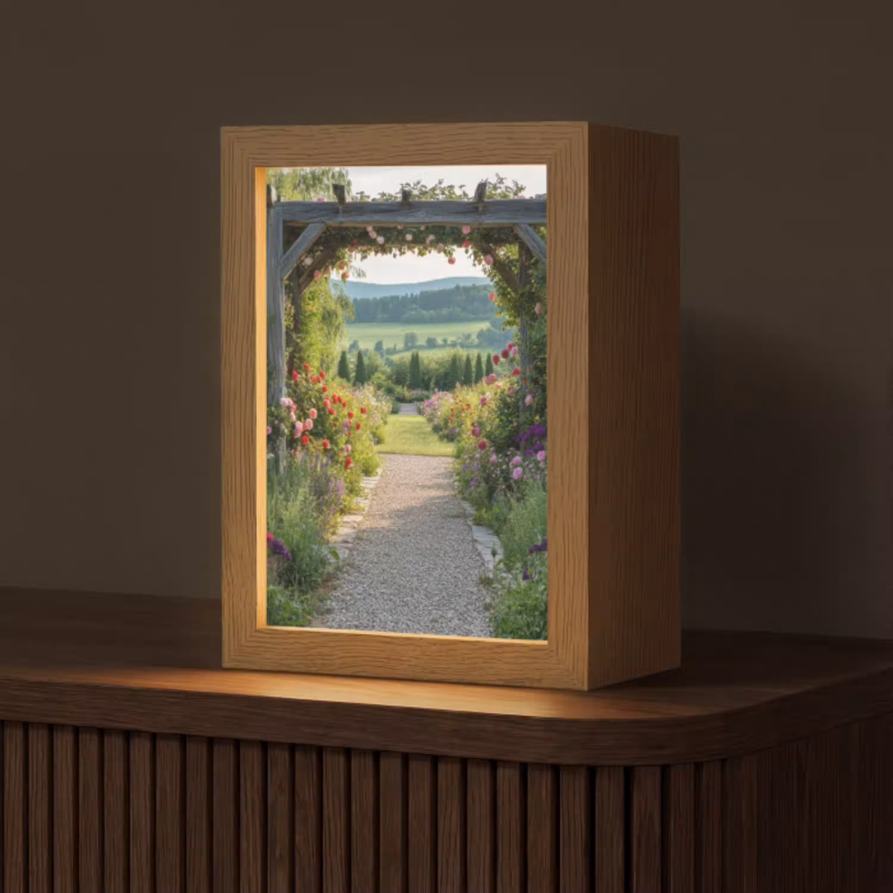 Doorkijk - Landschap - Natuur - Tuinboog - Bloemen Light Box met kabel (Tafellamp) klein -z3d_website