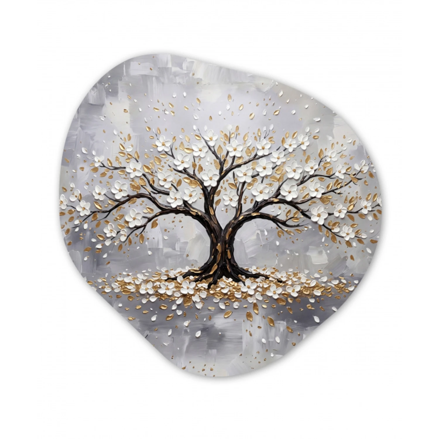 Boom - Bloemen - Natuur - Abstract - Wit Wandcirkel Organisch Aluminium middel -3d