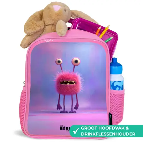 Roze harig monster met grote ogen Kinderrugzak - Roze middel -inhoud_NL