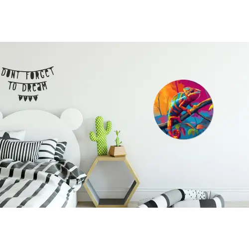 Kameleon - Tak - Gestreept - Bladeren Wandcirkel aluminium klein -kinderkamer