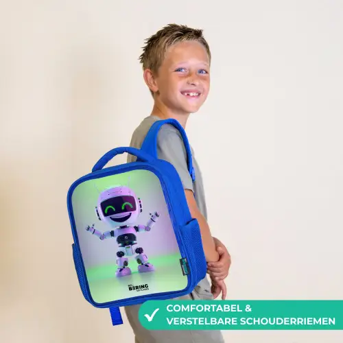 Robot met paars en groen licht Kinderrugzak - Blauw middel -sfeer3_NL