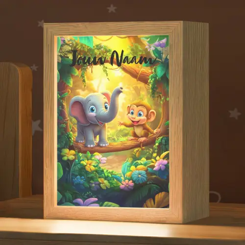 Olifant - Appje - Jungle - Kleurrijk Light Box met kabel (Kinderlampje) klein -zzz_3d_website
