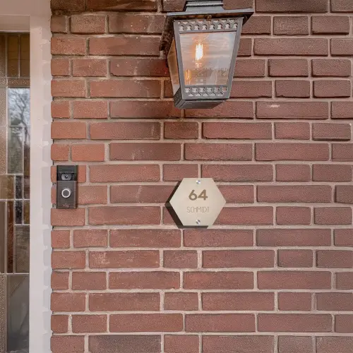 Beige reliëf lijnen - Modern Naambord Hexagon klein -sfeer7-hexagon-XS