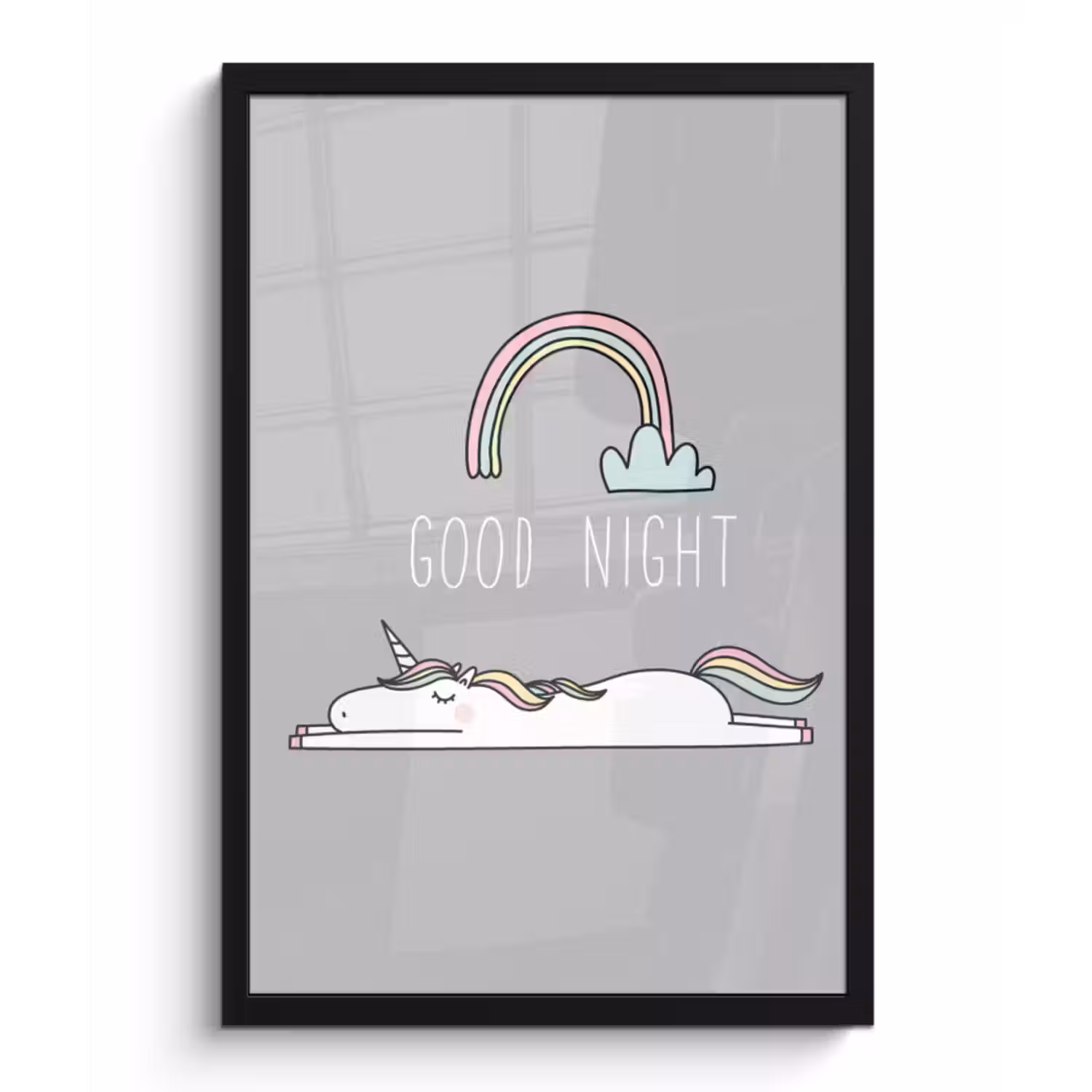 Poster met lijst - Unicorn - Regenboog - Kinderen - Quotes - Good night - Meisjes