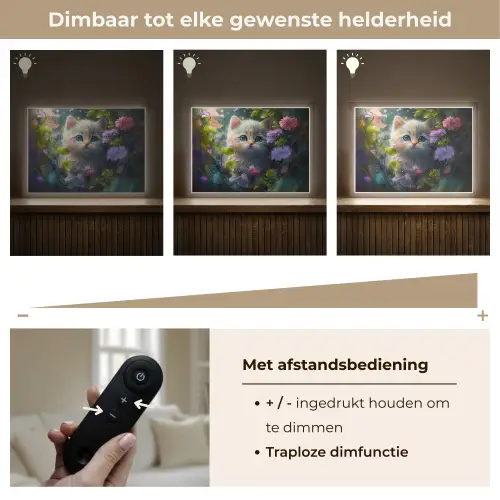 Kitten - Bloemen - Bos - Illustratie - Poes Light Box met batterij (Wandlamp kind) middel -USP_dimbaarNL