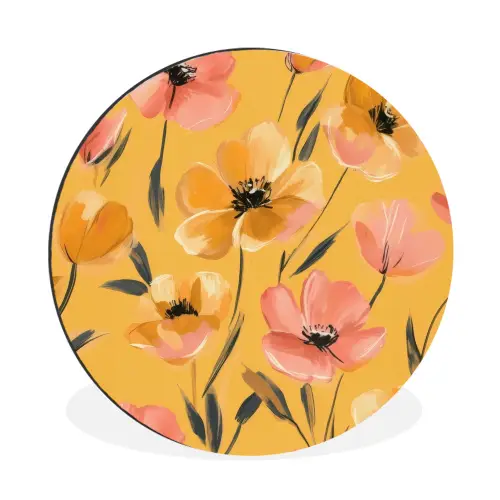 Bloemen - Geschilderd - Geel Wandcirkel aluminium klein -3d