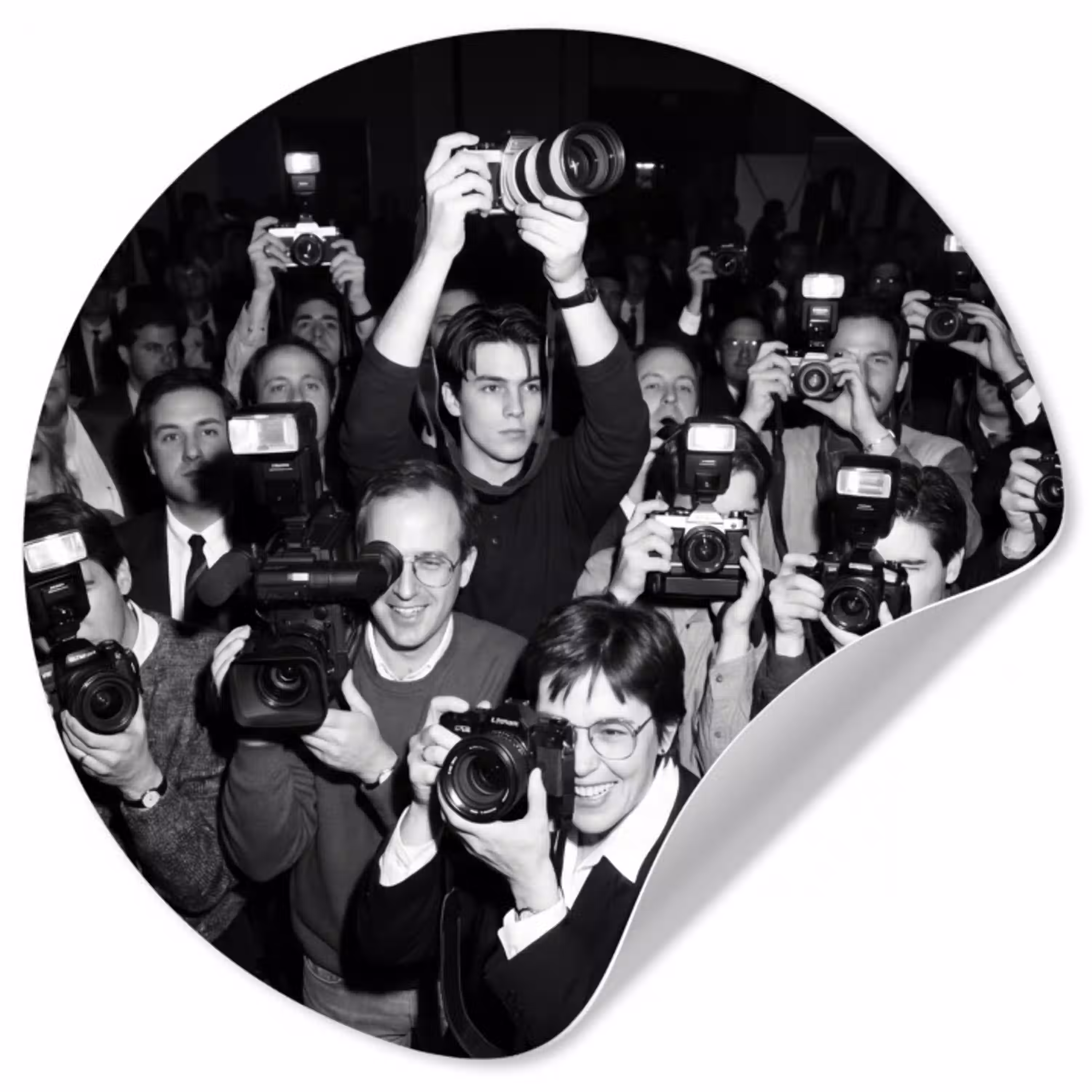 Fotografen - Menigte - Flitsers - Journalistiek Wandcirkel behangsticker klein -3d
