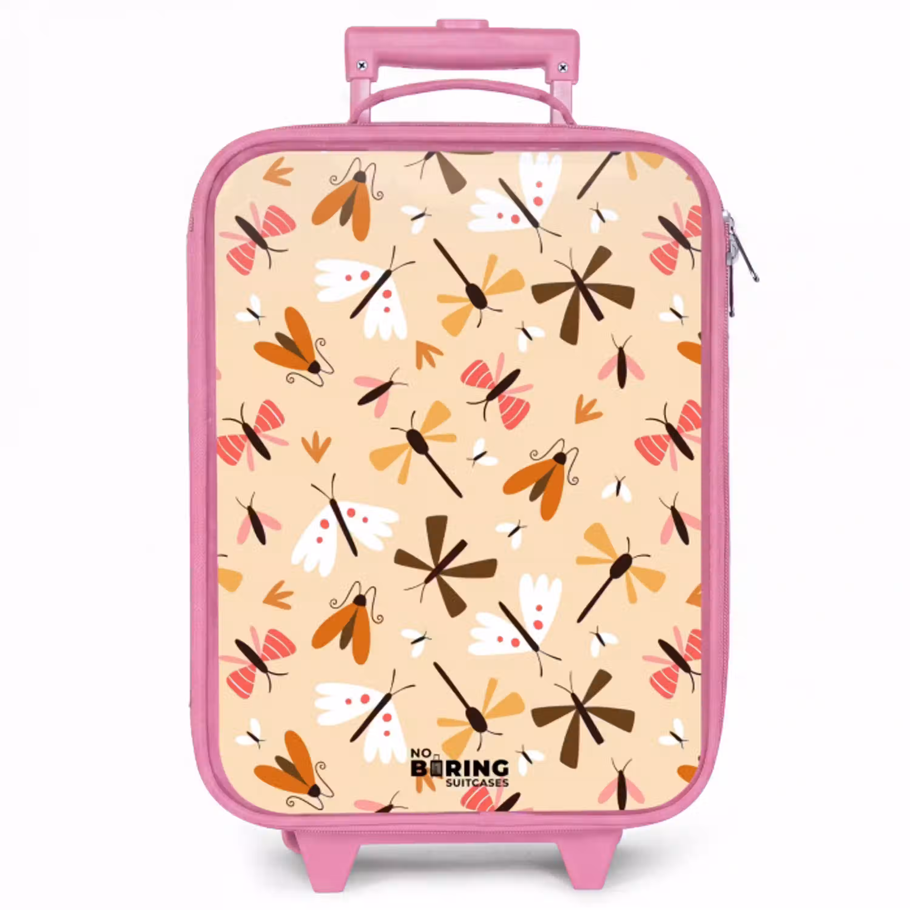 Insectenpatroon in bruin, roze en oranje op beige achtergrond Kinderkoffer - Roze klein -zzz_website3d