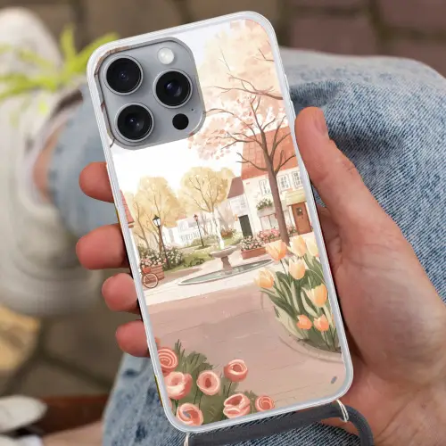 Dorpsplein - Fontein - Tulpen Hoesje iPhone 16 Pro Max met koord klein -sfeer3