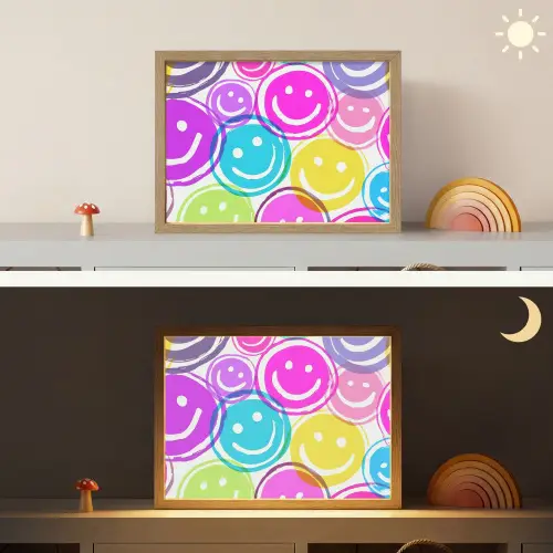 Smileys - Kleurrijk - Neon Light Box met batterij (Wandlamp kind) middel -sfeer3_kind