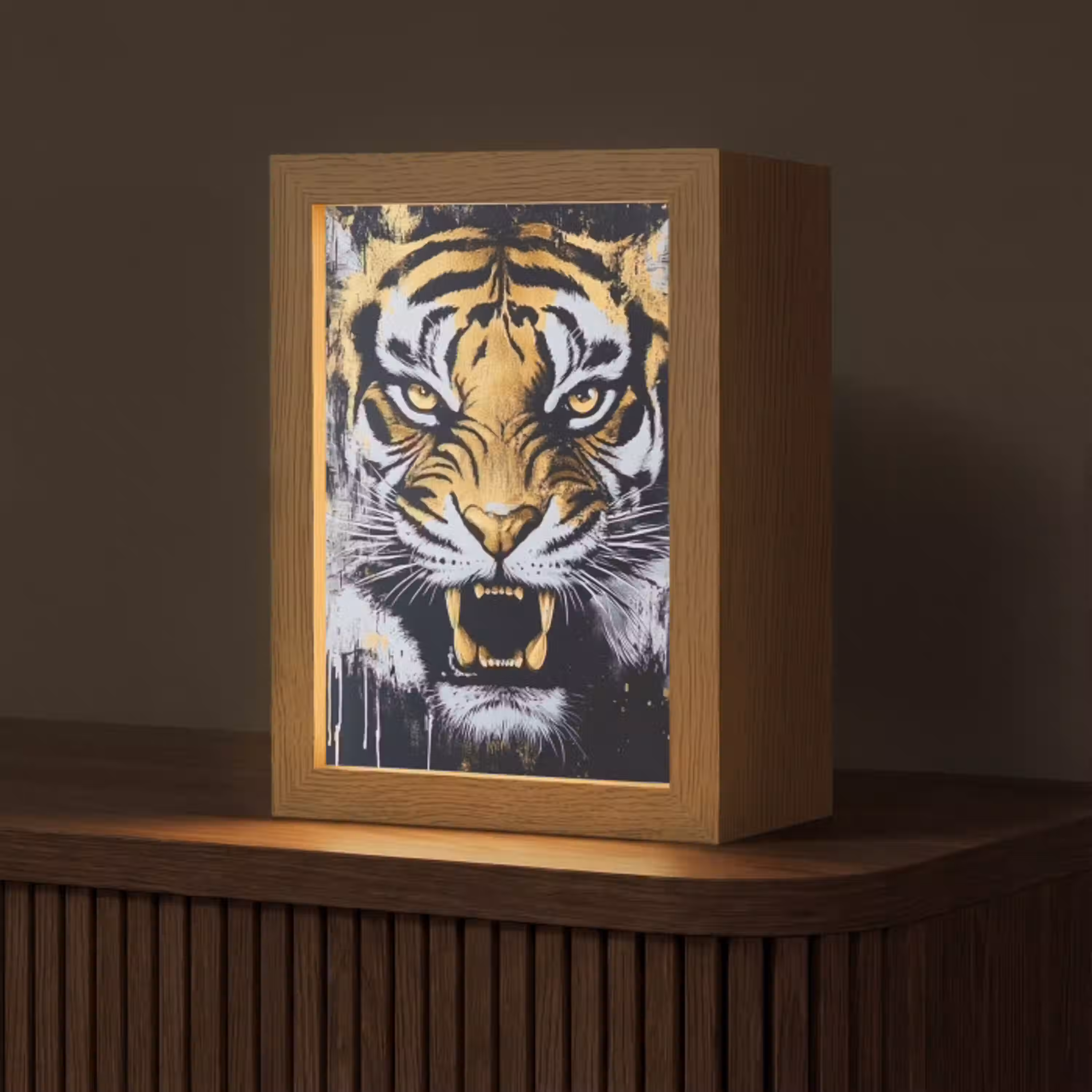 Tijger - Verfspatten - Goud Light Box met kabel (Tafellamp) klein -z3d_website