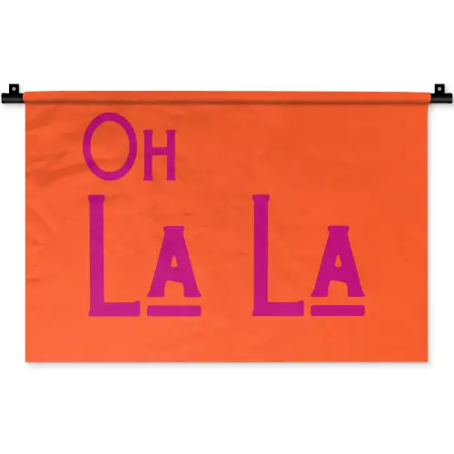 Oh la la - Oranje - Roze - Scheeflettertype Wandkleed katoen klein -zz3d