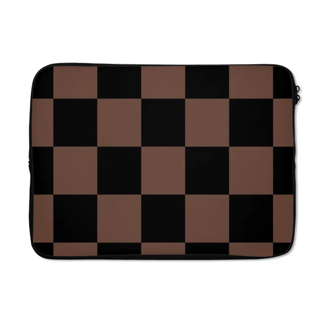 Laptophoes Schaakbord print - Bruin - Zwart - Blokjes