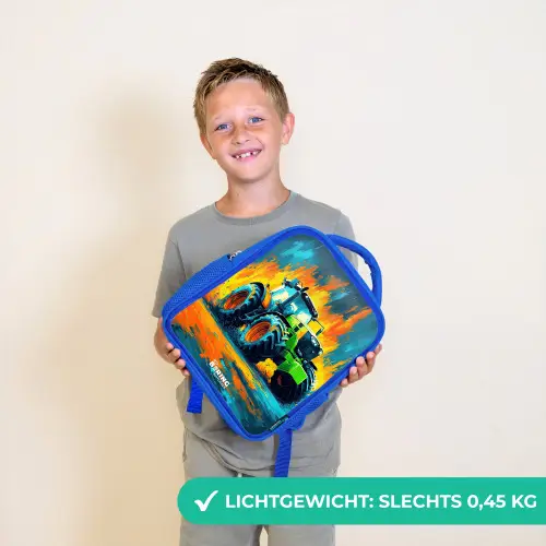 Tractor - Groen - Abstract - Penseelstreken Kinderrugzak - Blauw middel -sfeer1_NL