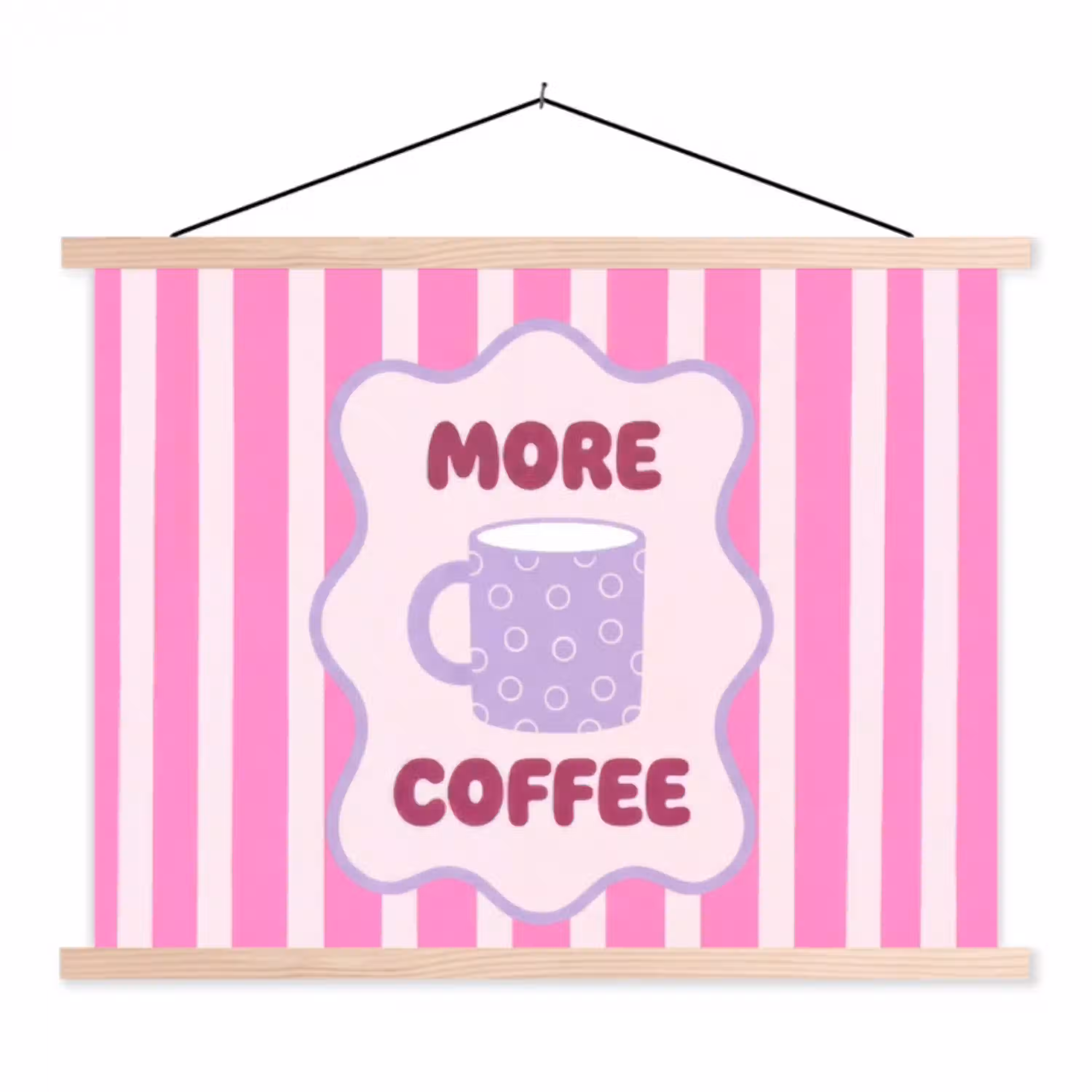 More coffee - Roze - Paars - Strepen - Mok textielposter latten blank klein -3d
