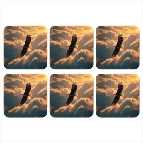 Adelaar - Wolken - Zon onderzetter kurk middel -3d
