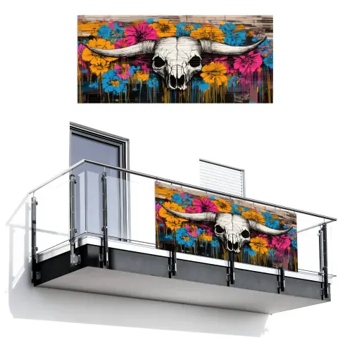 Schedel - Bloemen - Graffiti Balkonbeschermer Duitsland klein -3d