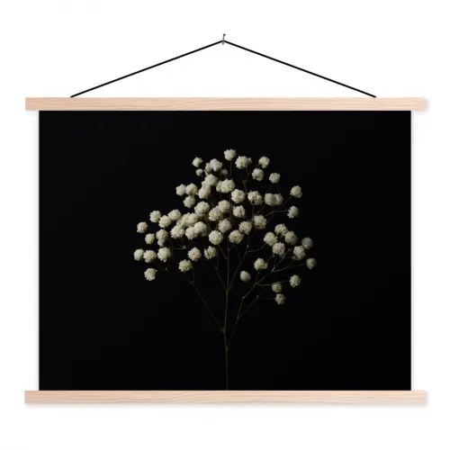 Gipskruid - Bloemetjes - Wit - Minimalistisch textielposter latten blank klein -3d