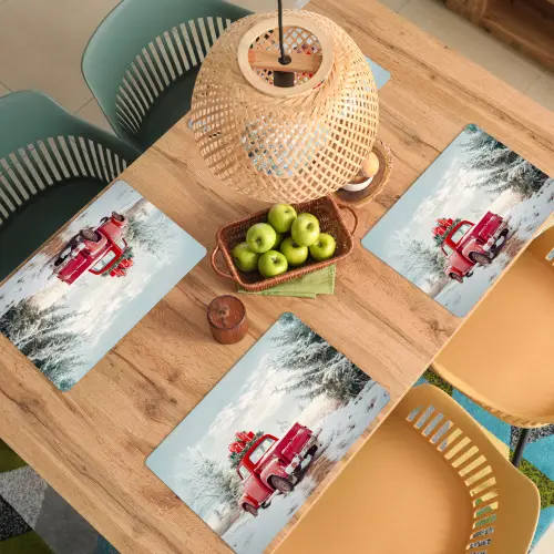 Auto - Rood - Cadeaus - Winter - Sneeuw - Kerst Placemat vinyl groot -zzsfeer5_Kitchenyeah-website