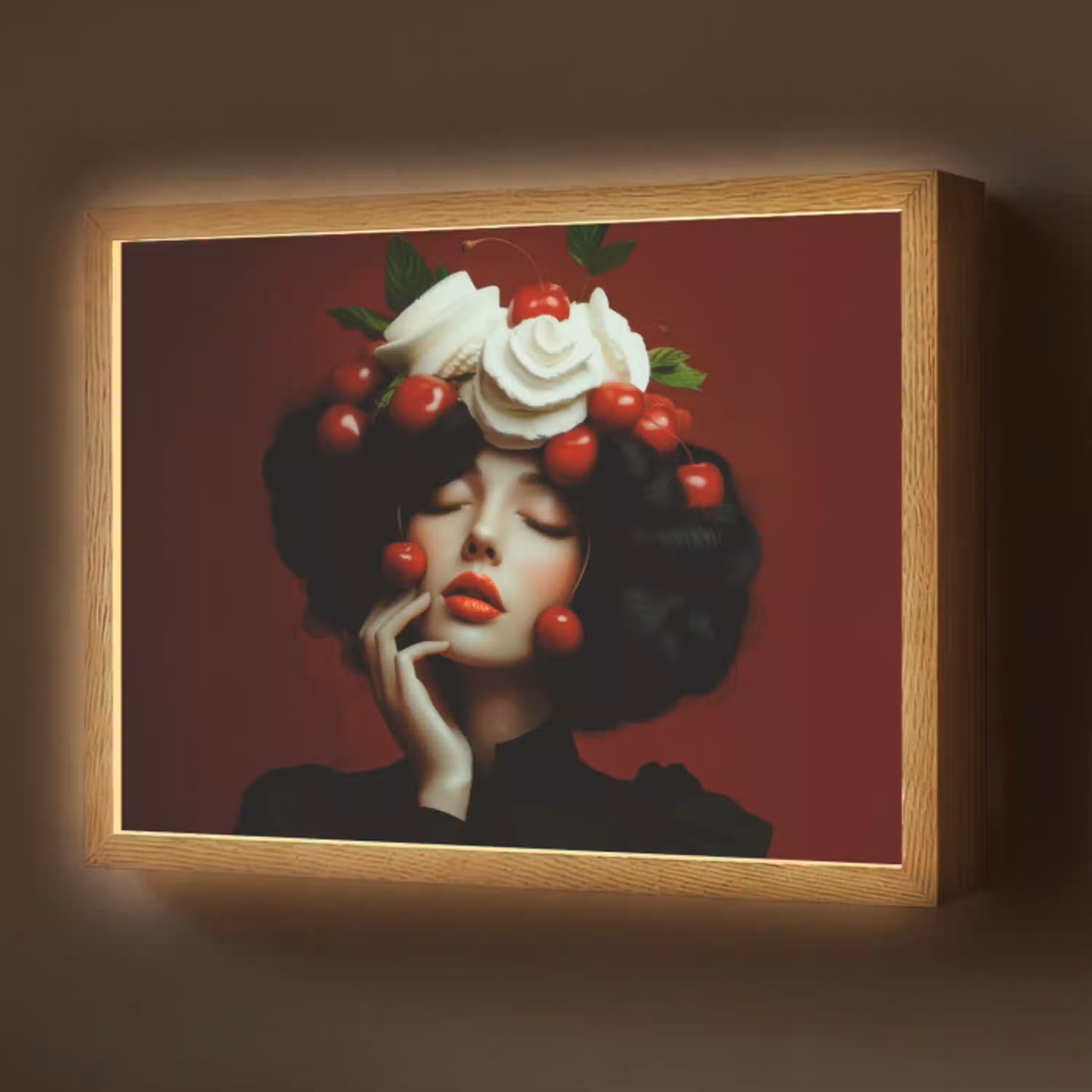 Vrouw - Kersen - Slagroom Light Box met batterij (Wandlamp) middel -z3d_website