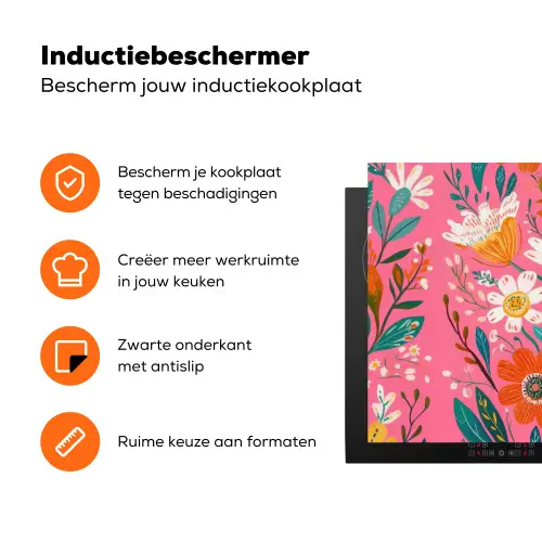 Roze - Bloemen - Wit - Oranje Inductie beschermer vinyl 3mm klein -zzzzzzz-td-ups