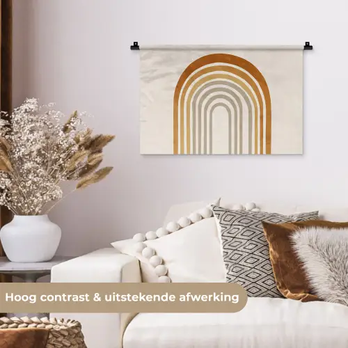 Minimalistisch - Boog - Lijnen - Beige Wandkleed katoen klein -sfeer1