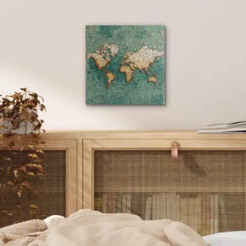Wereldkaart - Gebroken tegels - Mozaïek aluminium wit klein -sfeer3