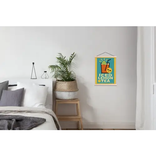 Ijsthee - Illustratie - Blauw - Citroen textielposter latten blank klein -woonkamer