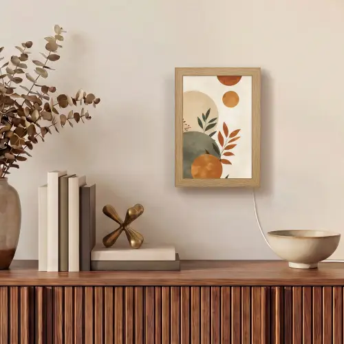 Vormen - Rond - Bladeren - Beige Light Box met kabel (Tafellamp) klein -sfeer2
