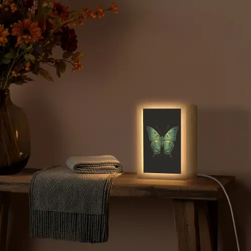 Vlinder - Groen - Diepte Light Box met kabel (Tafellamp) klein -sfeer4