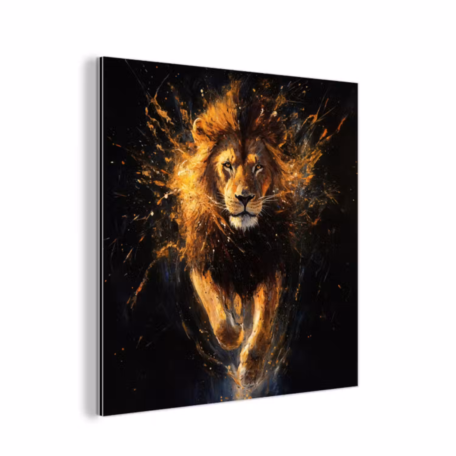 Aluminium schilderij - Leeuw - Zwart - Oranje - Verf