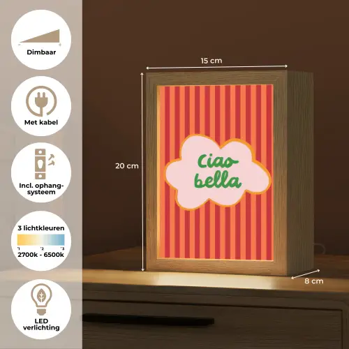 Ciao bella - Tekstwolk - Strepen - Oranje Light Box met kabel (Tafellamp) klein -USP_NL