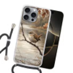 Winterkoninkje - Tak - Rivier - Natuur - Sfeervol Hoesje iPhone 16 Pro Max met koord klein -sfeer1