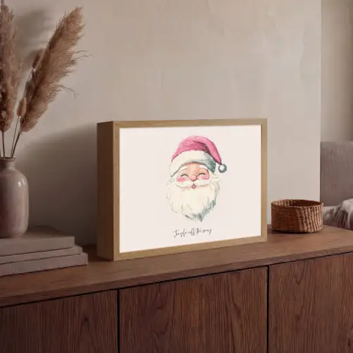Kerstman - Kerst - Quote - Beige Light Box met batterij (Wandlamp) middel -sfeer2