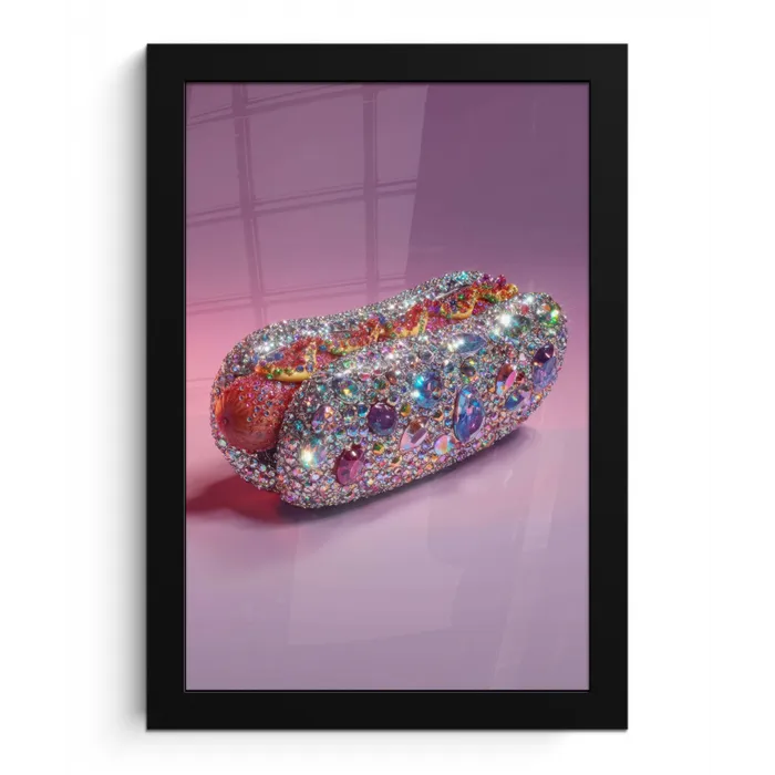 Hotdog - Steentjes - Glitters - Paars fotolijst zwart zonder passe partout klein -3d