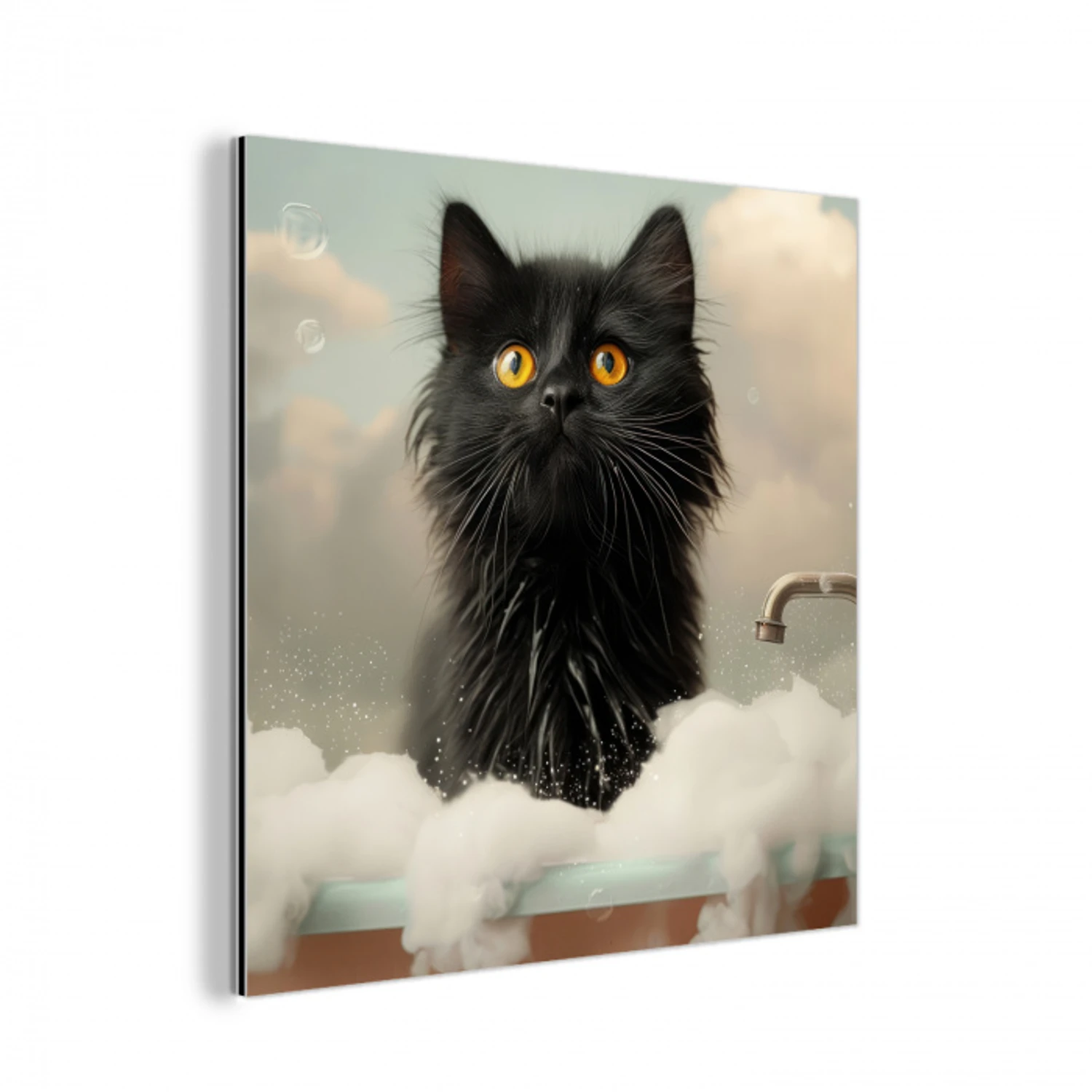 Kat - Bad - Zwart - Dieren - Schuim aluminium wit klein -3d