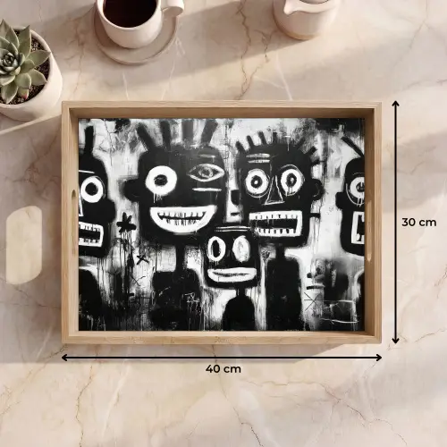 Schilderij - Figuren - Zwart - Abstract Dienblad Rechthoek middel -USP_Formaat