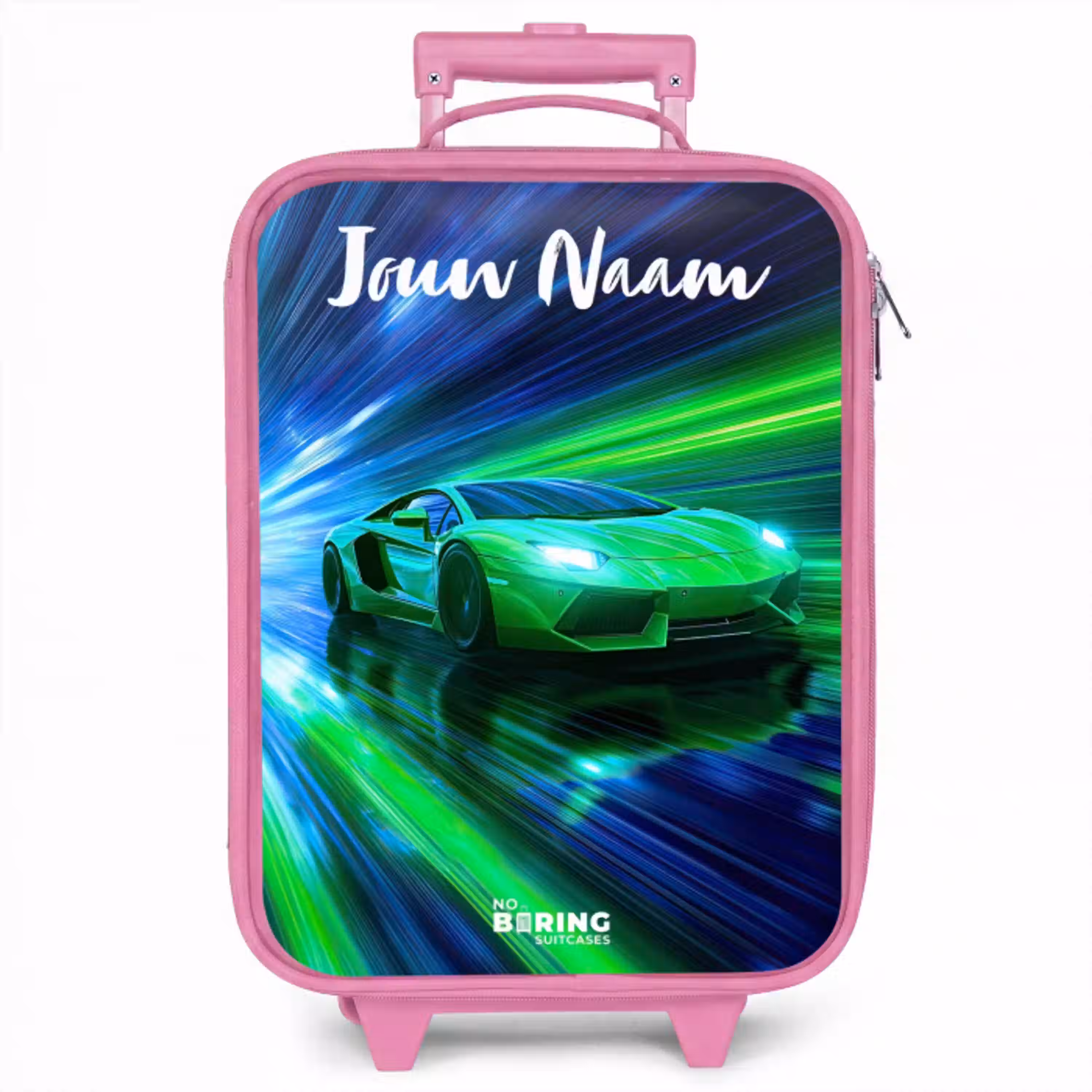Sportauto - Groen - Snelheidslijnen - Neon Kinderkoffer - Roze klein -zzz_website3d
