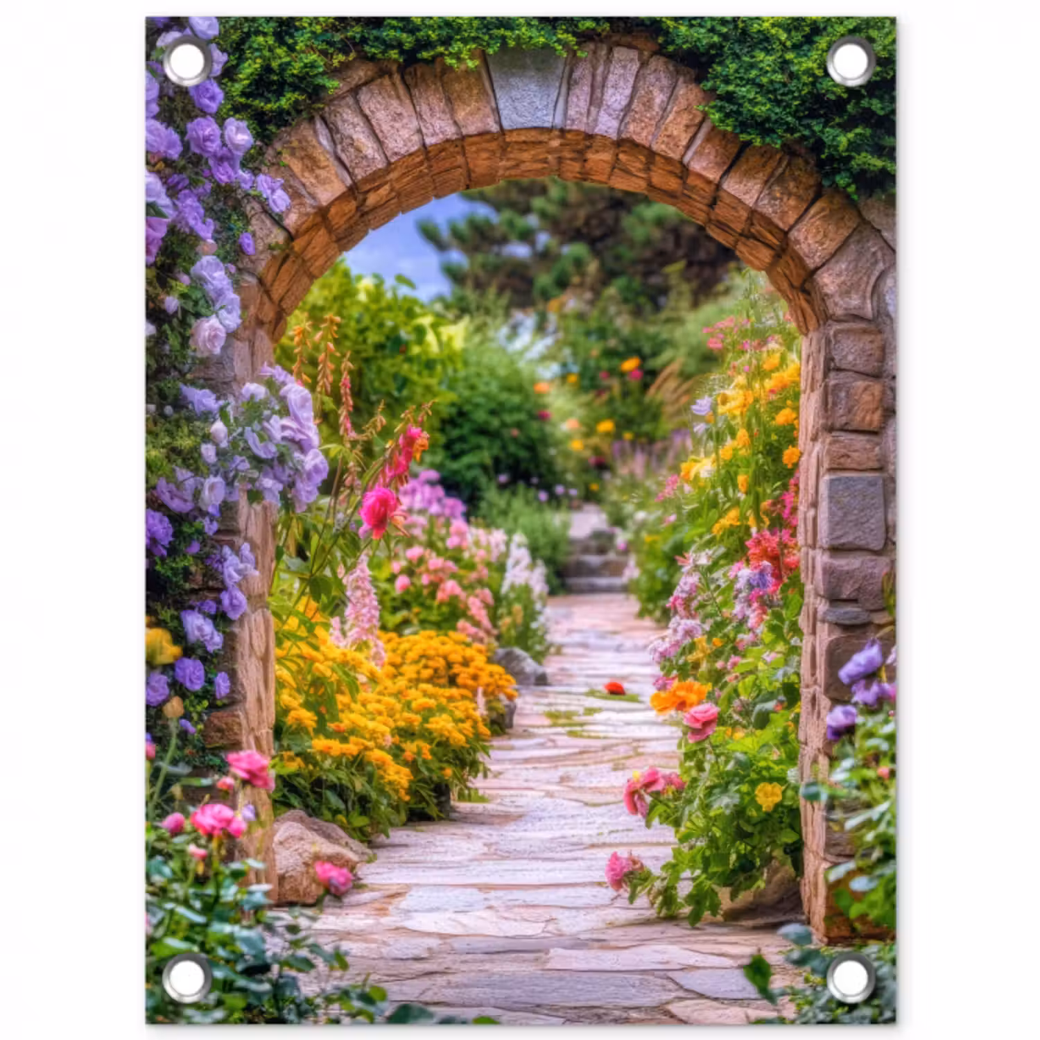 Tuinposter - Doorkijk - Bloemen - Pad - Natuur