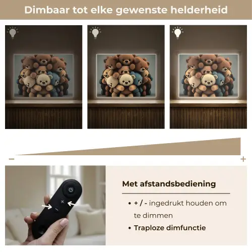 Teddybeer - Knuffel - Bruin - Design - Jongens - Meisjes Light Box met batterij (Wandlamp kind) middel -USP_dimbaarNL