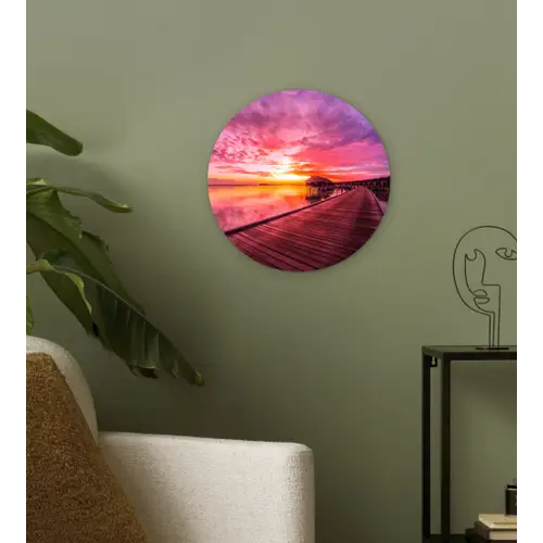 Steiger - Water - Zon - Roze - Horizon Wandcirkel kunststof plaat 5mm dik klein -sfeer3