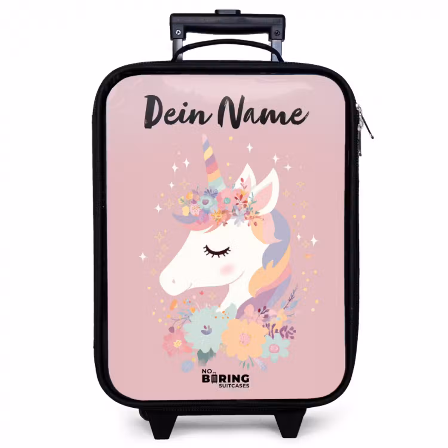 Kinderkoffer mit Name - Einhorn - Rosa - Blumen