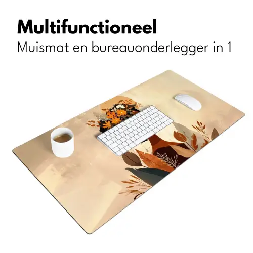 Vrouw - Krullen - Bloemen - Beige Muismat XXL klein -sfeer4