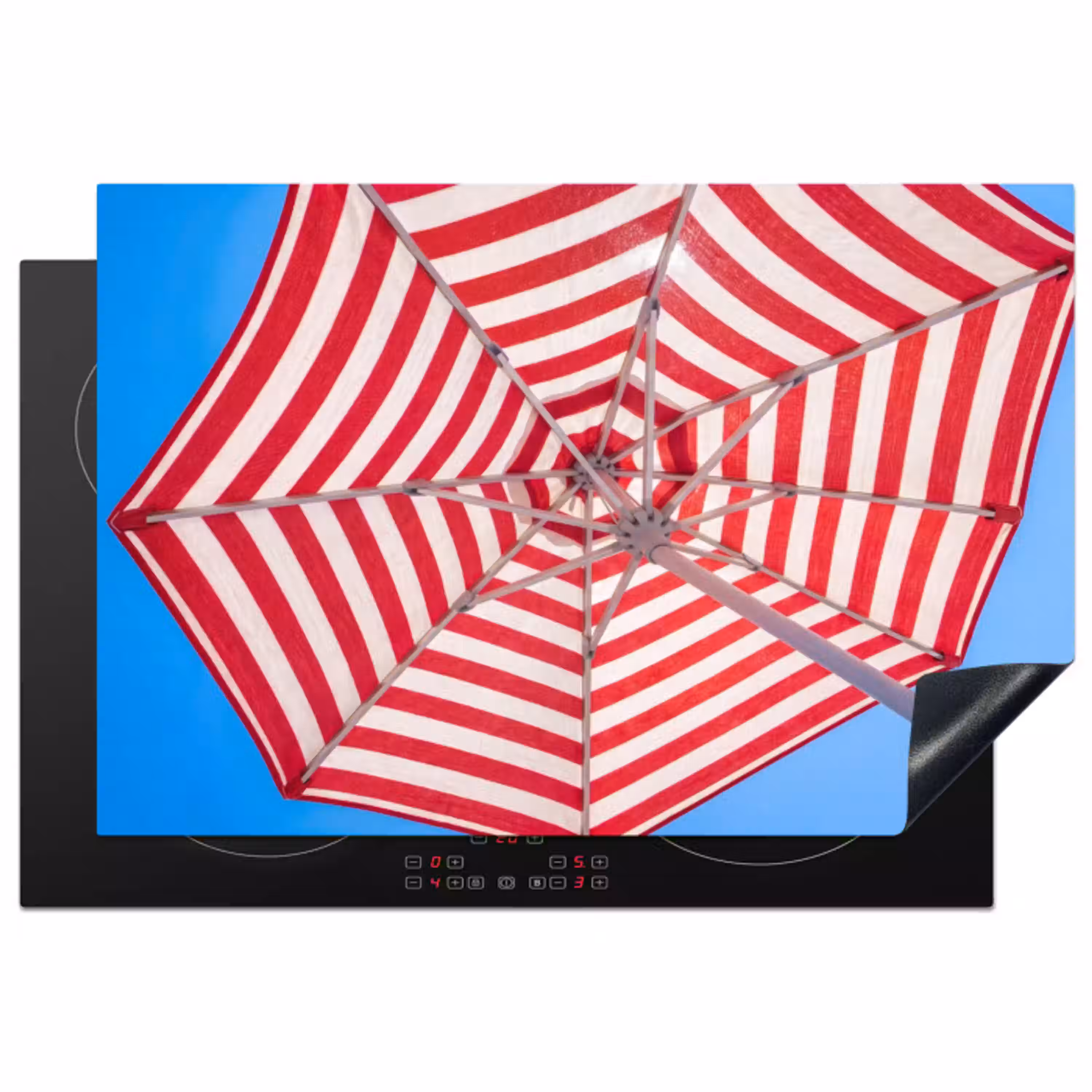 Parasol - Strepen - Zomer - Rood - Blauw Inductie beschermer vinyl 3mm klein -3d