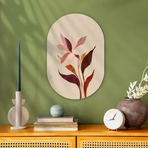 Bloemen - Blaadjes - Minimalistisch - Roze Wandcirkel Ovaal Forex klein -sfeer2