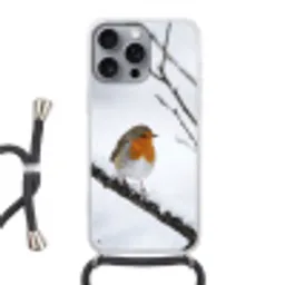 Roodborstje - Tak - Sneeuw - Winter - Levendig Hoesje iPhone 16 Pro Max met koord klein -3d