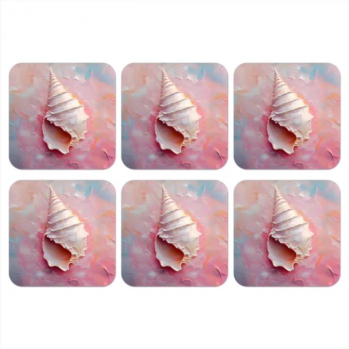 Schelp - Pastel - Pink onderzetter kurk middel -3d