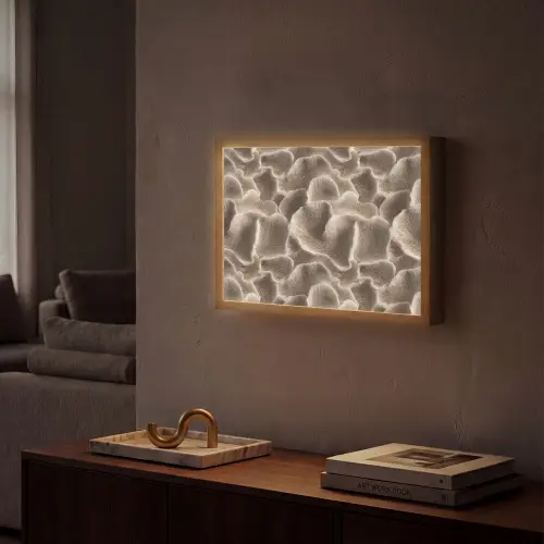 Waaiervorm - Beige - Vezel textuur Light Box met batterij (Wandlamp) middel 907 -sfeer1