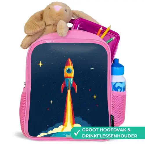 Raket - Rookwolken - Ruimte Kinderrugzak - Roze middel -inhoud_NL