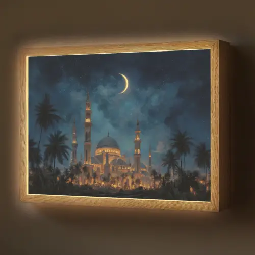 Sterrenhemel - Maan - Palmbomen - Moskee Light Box met batterij (Wandlamp) middel -z3d_website